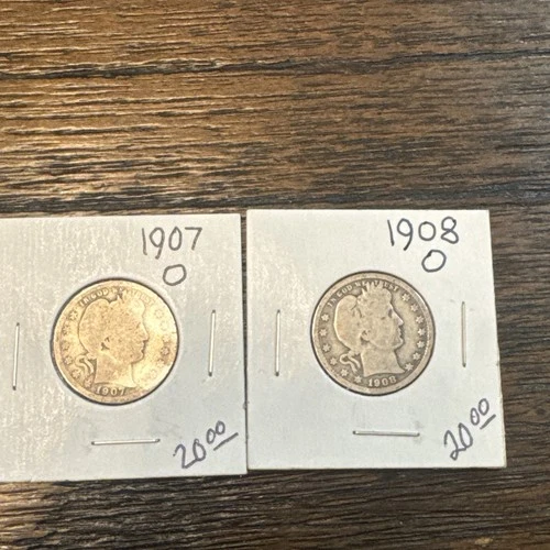 Barber Quarters 90% Silver - 1907-O 1908-O