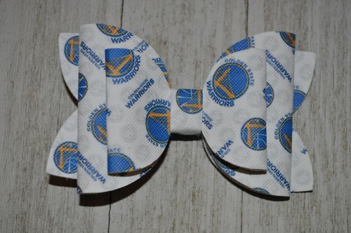 Golden State Warriors Hair Bow Faux Leather 3" 4" Golden St Warriors Basketball - Picture 2 of 2