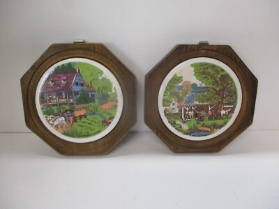 Two Currier Ives Type Wall Plaques Cider Making, American Homestead