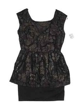 Forever 21 Metallic Silver Brocade Floral Peplum Wiggle Dress L