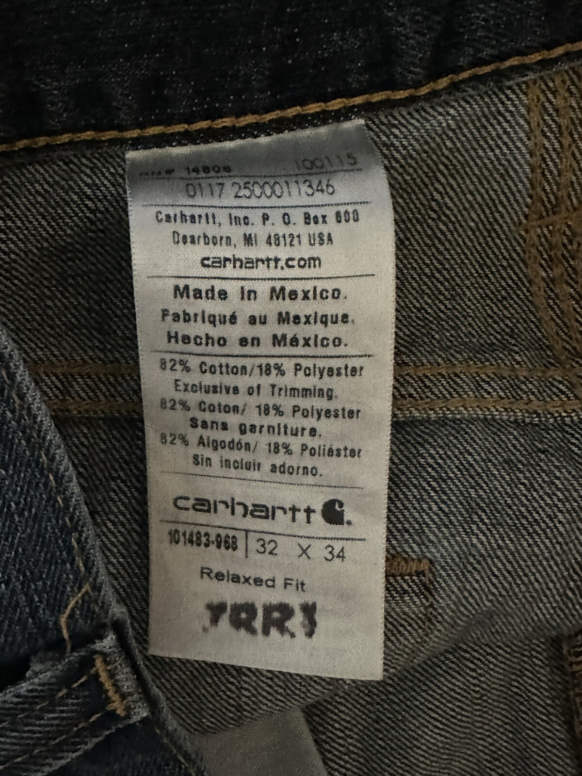 Carhartt Relaxed Fit Jeans Men&rsquo;s Size 32x34 Dark Blue Denim