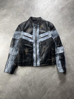 Vintage Archive Avant Garde Black / White Leather Zip Faded Cross