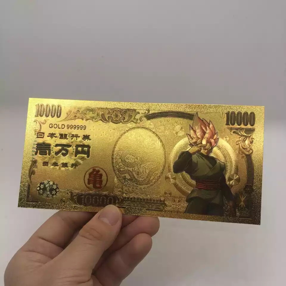23pcs/lot Dragonball Z 10000 Yen Gold Japan Dragonball Z Banknote