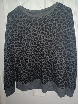 BCBG Maxazria Women's Sweatshirt XL Gray  Black Leopard Top