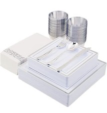 FINAL CLEARANCE SILVER SQUARE TABLEWARE SET  175pcs DINNERWARE SET PARTY