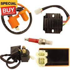 GY6 Ignition Coil Voltage Regulator Solenoid Relay 6 Pin CDI Box Spark Plug Kit