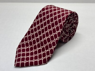 Japanese 100% Pure Silk Dunhuang Tie Mens Maroon Textured Traditional Geometric