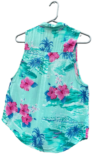 Hollister Damen Blau Mix Print Ärmellos Sommer Top Bluse Shirt Gr. M - Bild 6 von 7