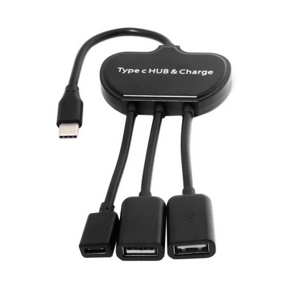 USB-C OTG Cable Dual Ports USB Hub With Type-C Power Charging Port