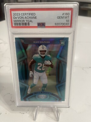 2023 Certified DE’Von Achane Graded PSA 10 Gem Mint Mirror Teal  #160 42/50🏈🔥