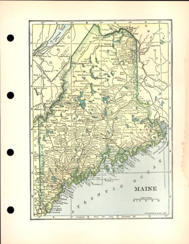Map Maine Small 5" X 7" 1928 - Afbeelding 1 van 1