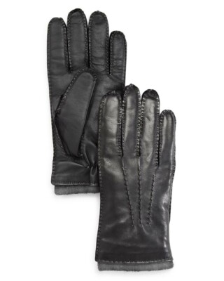 Bloomingdales Mens Napa Tech Palm Gloves in Black Charcoal Size M