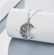 MOON TREE LIFE URN CREMATION ASHES Pendant 22" Sterling silver 925 necklace Gift