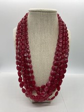 Vintage Multi Strand Red Glass Bead Necklace Gold Tone Clasp Statement