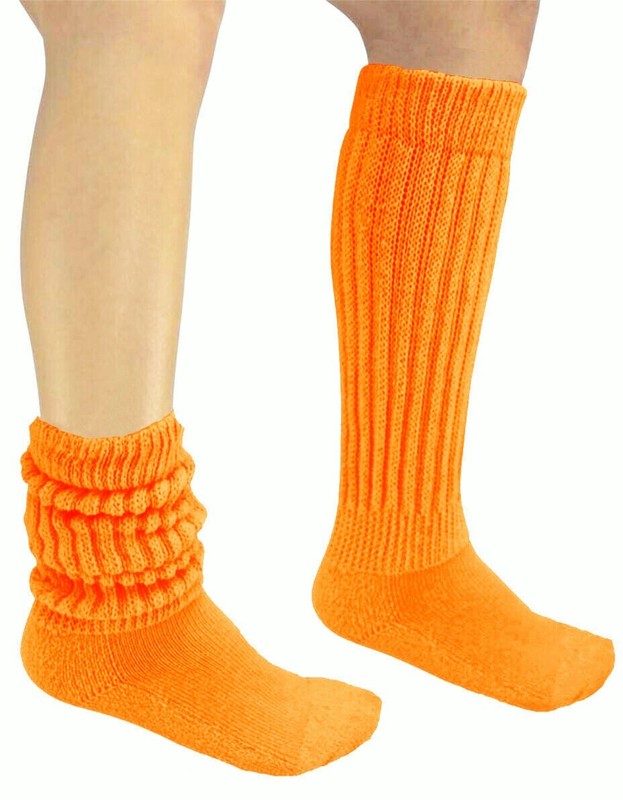 3 Orange Slouch knee Socks Hooters Uniform Soccer ski run walk gym