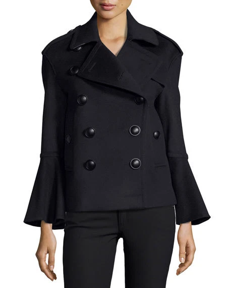 Cappotto Burberry Townhill doppiopetto manica svasata Pea nero taglia US6 #DC378