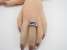 ART DECO STYLE BLUE SAPPHIRE 5 STONE RING Sterling Silvr 925 Size 9 NWT RG15