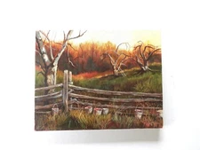E Fritz Vintage Original Acrylic Canvas Harvest Apple Orchard Landscape Painting