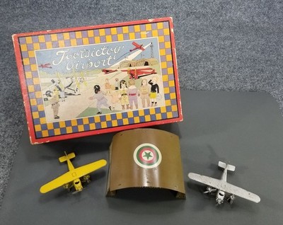 1930s TootsieToy Airport Set with Original Box & Two 3 Engine Planes