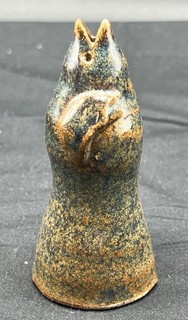 Vintage LIZ EMMETT Pie Bird Steel Blue Rust Studio Pottery Ceramic Vent 3.5”