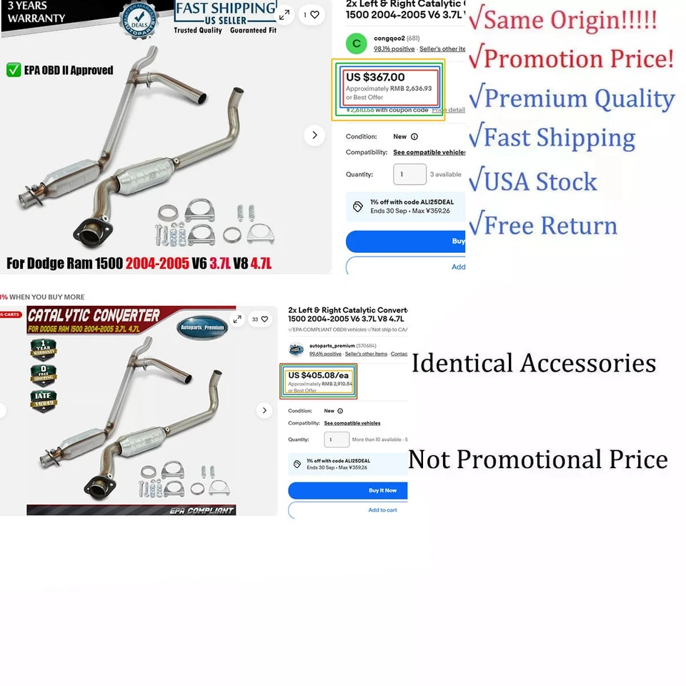 2x Convertidor catalítico izquierdo y derecho para Dodge Ram 1500 2004-2005 V6 3,7 L V8 4,7 L Foto 2 de 4
