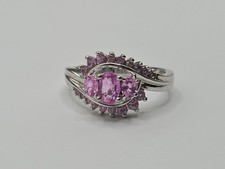 Size 9 Sterling Silver Ring Pink Stones Stunning Setting