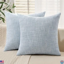 Burlap Linen Throw Pillow Covers 20x20" Set of 2 Light Blue Coastal Decor