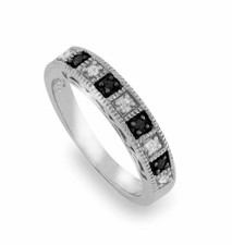 Solid Sterling Silver Black & White Diamond Band Ring » R220