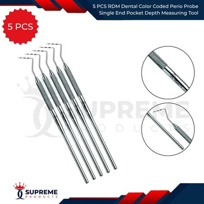 5 PCS RDM Dental Color Coded Perio Probe Single End Pocket Depth Measuring Tool