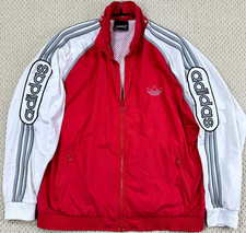 Vintage Adidas Track Jacket Mens XL Red/White Trefoil Lined Full Zip AOP Lining