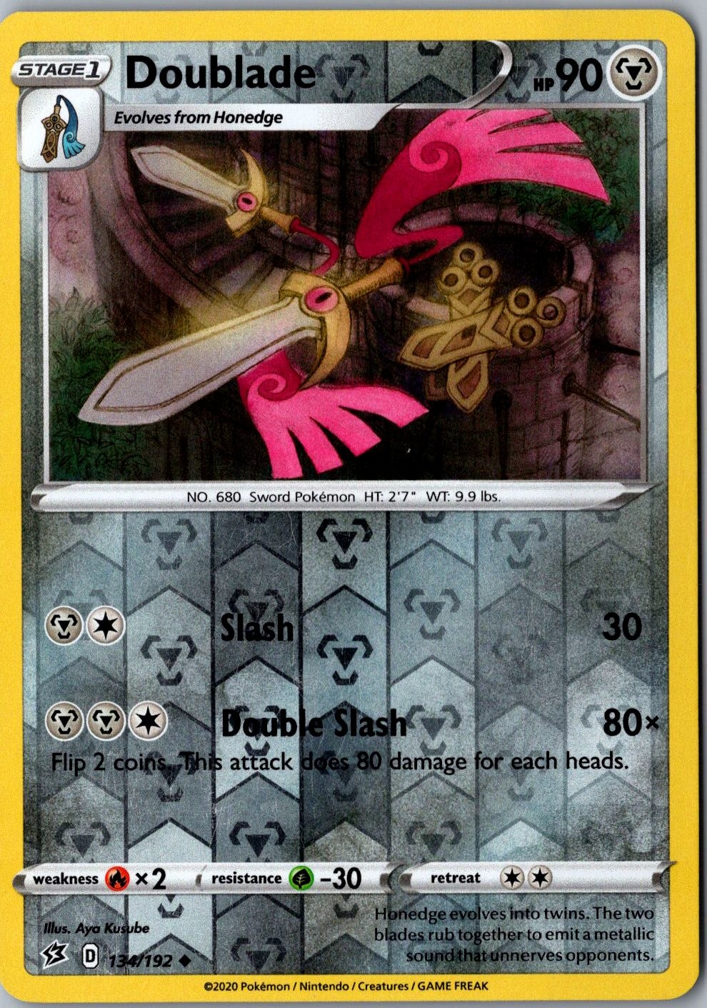 Doublade 134/192 Pokemon Card LP Reverse Holo Uncommon SWSH02: Rebel Clash