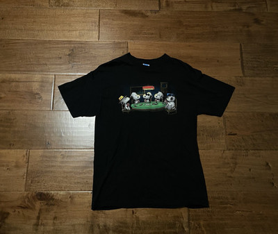 Vintage Y2K Peanuts Snoopy Poker Game Card Night Black Tee T-Shirt