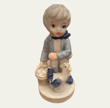 Vintage Nanco Boy With Chicken And Egg Basket Figurine Japan