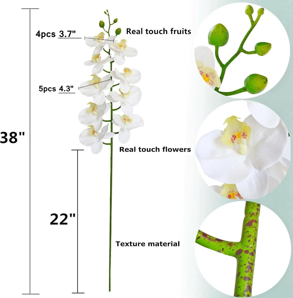Flores artificiales de 38 pulgadas Phalaenopsis ramas tacto real no orquídeas de seda... Foto 4 de 4