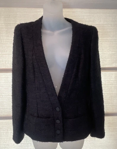 Blazer giacca CHANEL tweed ciglia nere ~ bottoni CC fodera ~ tasche ~ F 40 US 6 us intime ottimeioni