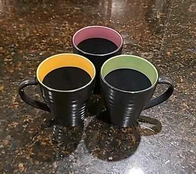 SET (3) Sakura Port of Call TIDE Yellow, Plum, Green Stoneware 14 oz Mugs