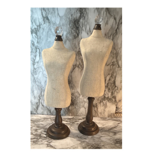 Set of 2 Vintage Fabric Female Torso Jewelry Mannequin Display with Stands