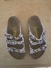 Birkenstock Papillio Florida Sandals Sz 39 3 Strap Brown Floral Flower