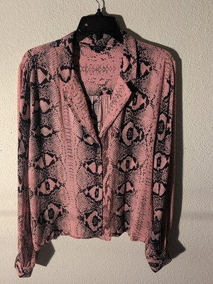 Top Shop Blouse Pink Black Snake Print Size 8 Button Front V Neck