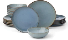 899206 Organic Shades Blue 18-Piece Dinnerware Set, Service for 6