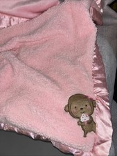 Child of Mine Pink Monkey Cupcake Baby Blanket Satin Polka Dot Trim Carter's