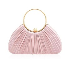 Clutch Purse for Women Pleated Evening Bag  Silk Handbag with Detachable Pink