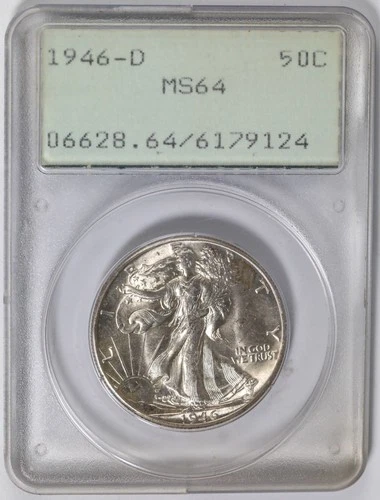 1946-D Walking Liberty Half Dollar PCGS MS64 Rattler Holder
