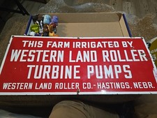 Western Land Roller Co. Porcelain Sign Farm Irrigation Hastings, Nebr 28x12