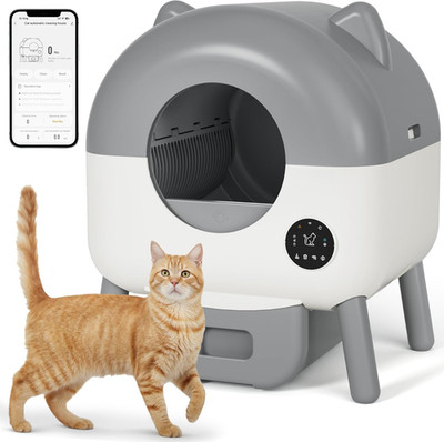 Large 76L Automatic Cat Litter Box with Aroma Box & Brush for Multi-Cat Homes