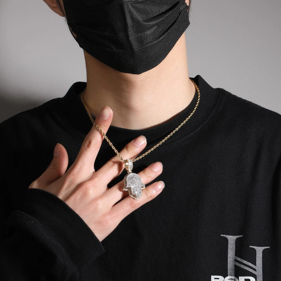 Fatimas Hand Hip Hop Schmuck Gold Füllung Full Micro Pave Zirkone Anhänger Halskette - Bild 2 von 4