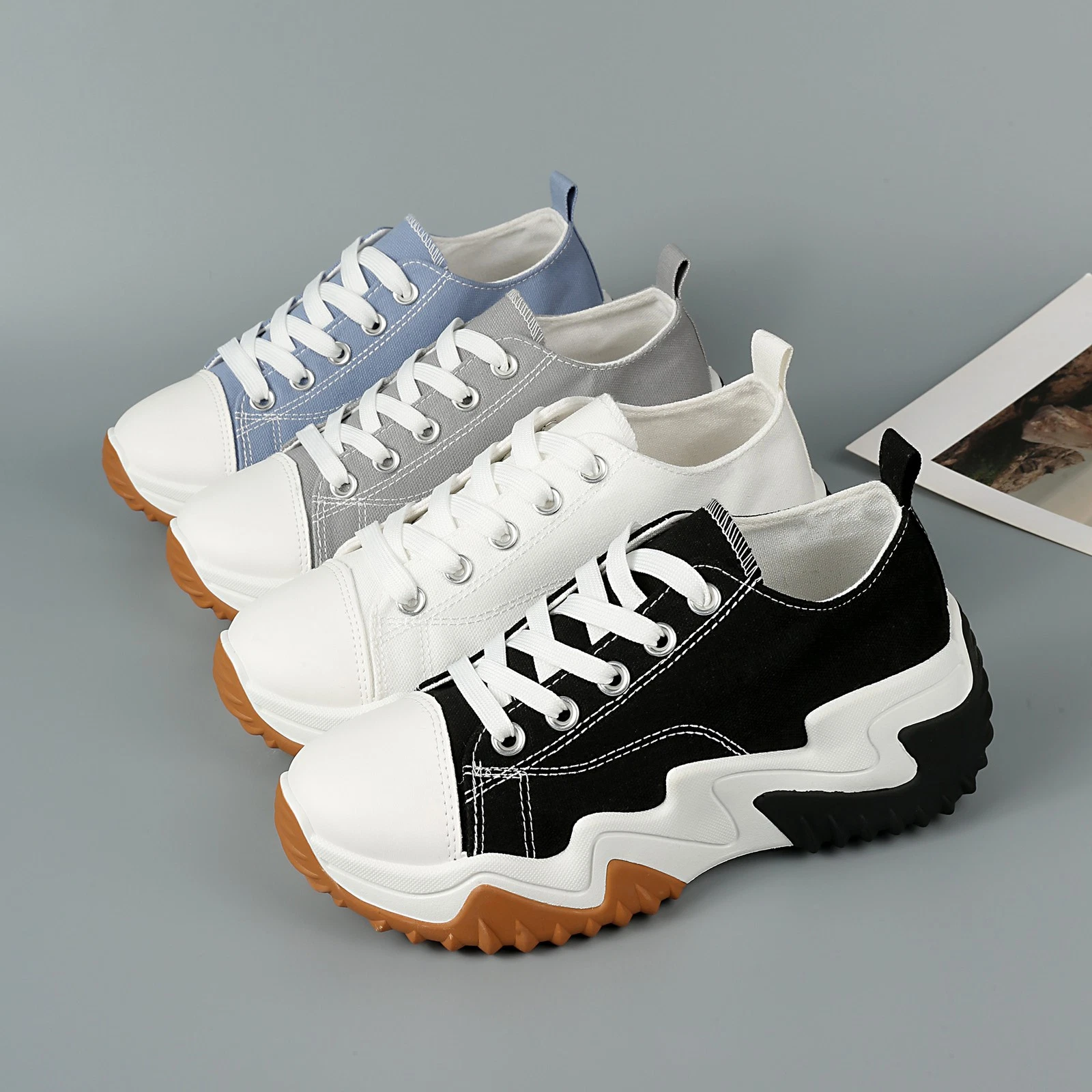 Womens Platform Chunky Pumps Wedge Canvas Shoes Trainers Sneakers Casual Shoes