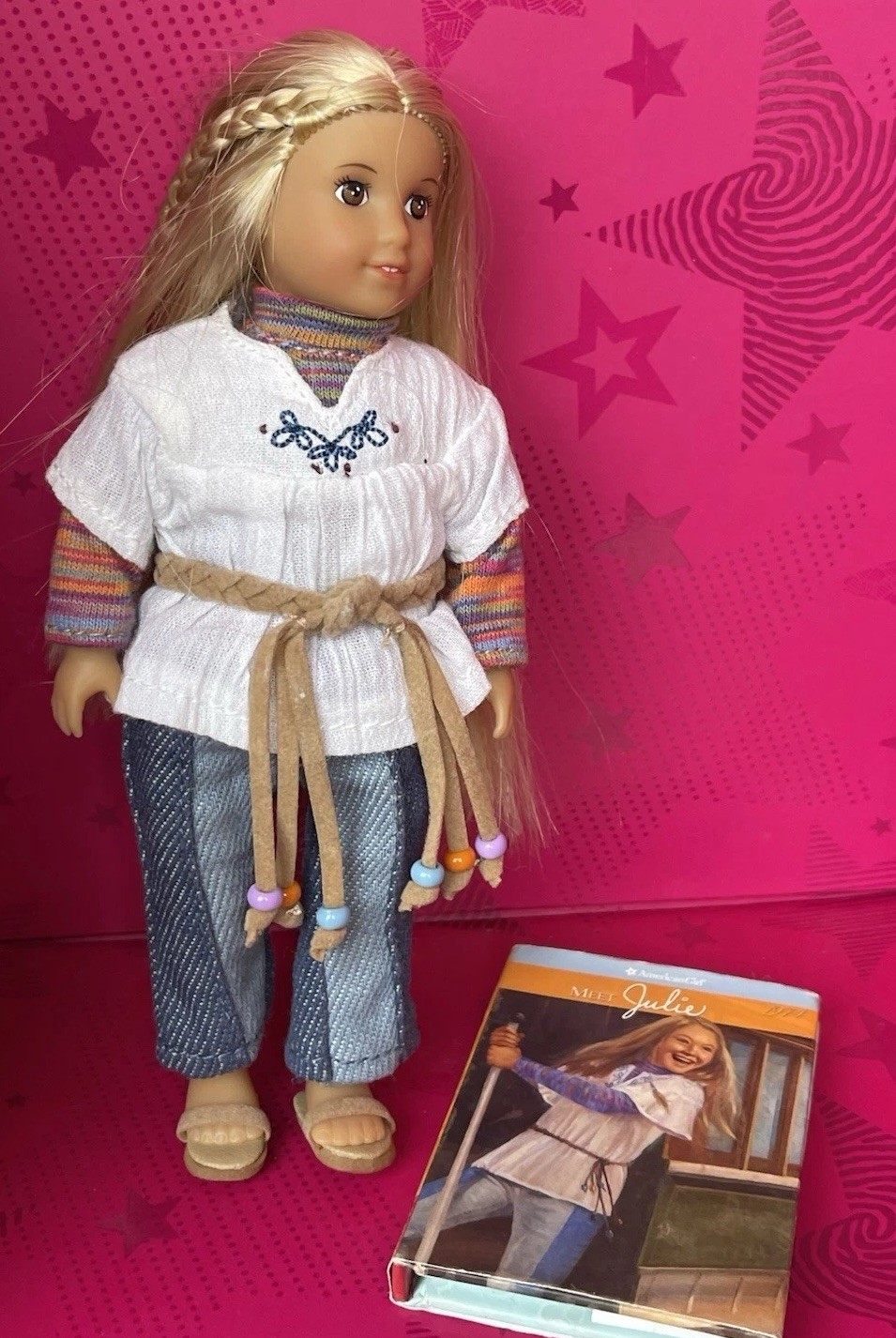 American Girl 6.5” Julie mini doll Soft Body & Hardback Book AG-63 No Shoes