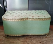 Vintage Kraft Lloyd Loom style Ottoman Storage Seat green gold original paint