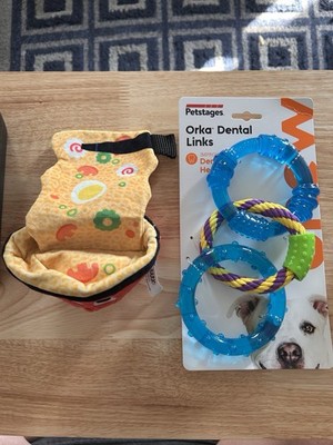 New Orka Dental Link Dog Toy & Lightly Used Bark Box Egg Soup Bowl Puppy Chews